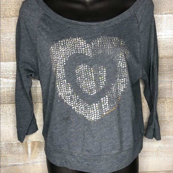 aerie Tops - Aerie poet t grey heart love 3/4 sleeve top